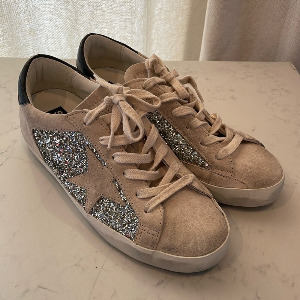 Golden Goose Glitter Super-Star Double Quarter W/List Platinum/Beige/Black 38